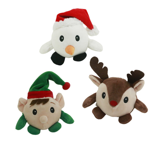 Christmas Rope Plush Chew Squeak Interactive Dog Toy Father Christmas Elf Reindeer set - 3pcs