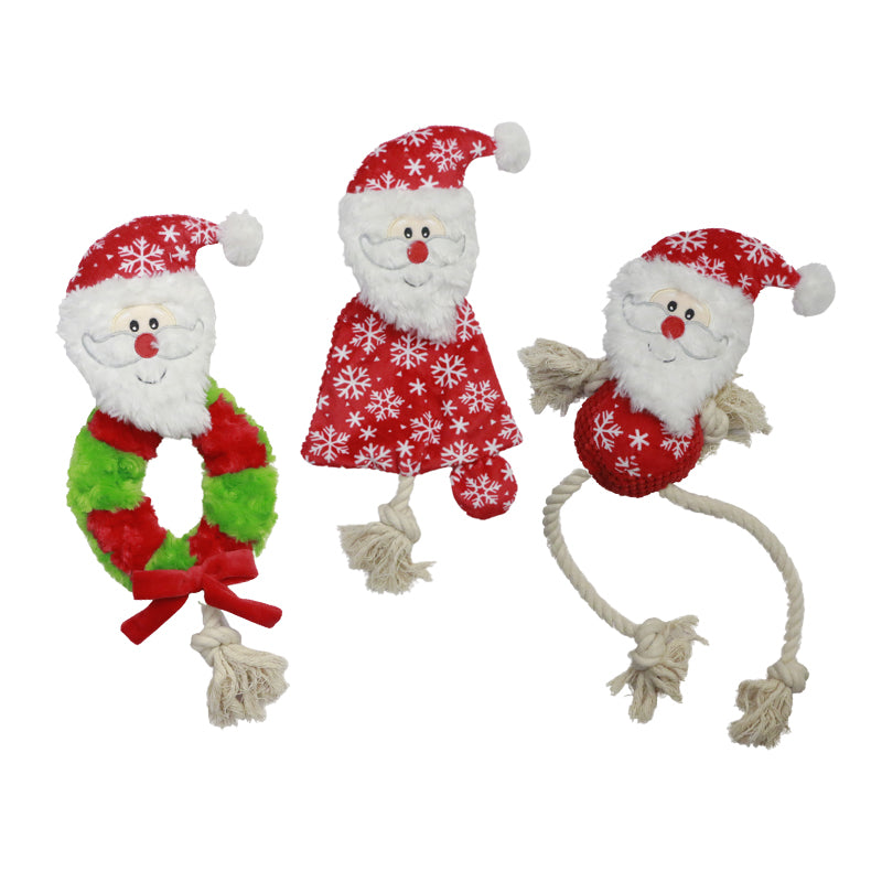 Christmas Rope Plush Chew Squeak Interactive Dog Toy Father Christmas Elf Reindeer set - 3pcs