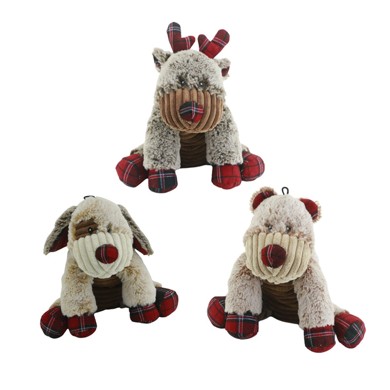 Christmas Rope Plush Chew Squeak Interactive Dog Toy Father Christmas Elf Reindeer set - 3pcs