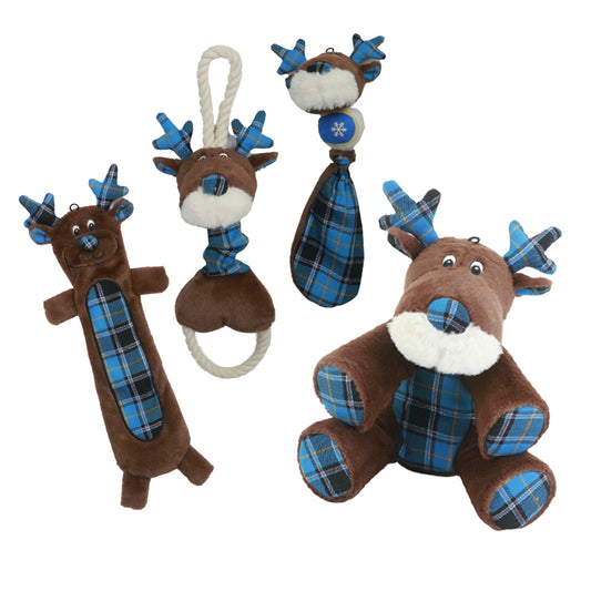 Christmas Rope Plush Chew Squeak Interactive Dog Toy Elf Reindeer Bear set - 4pcs